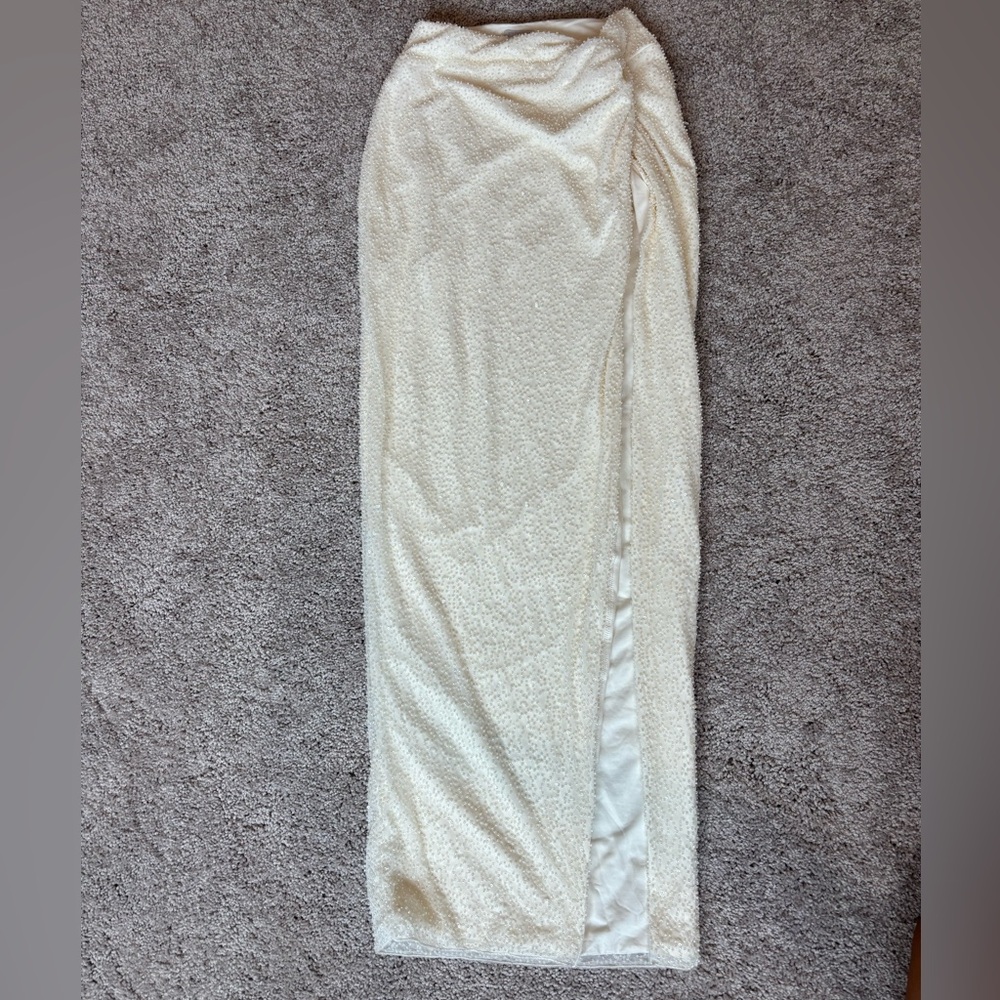 Oh Polly Embellished Knot Front Maxi Skirt in Ivory